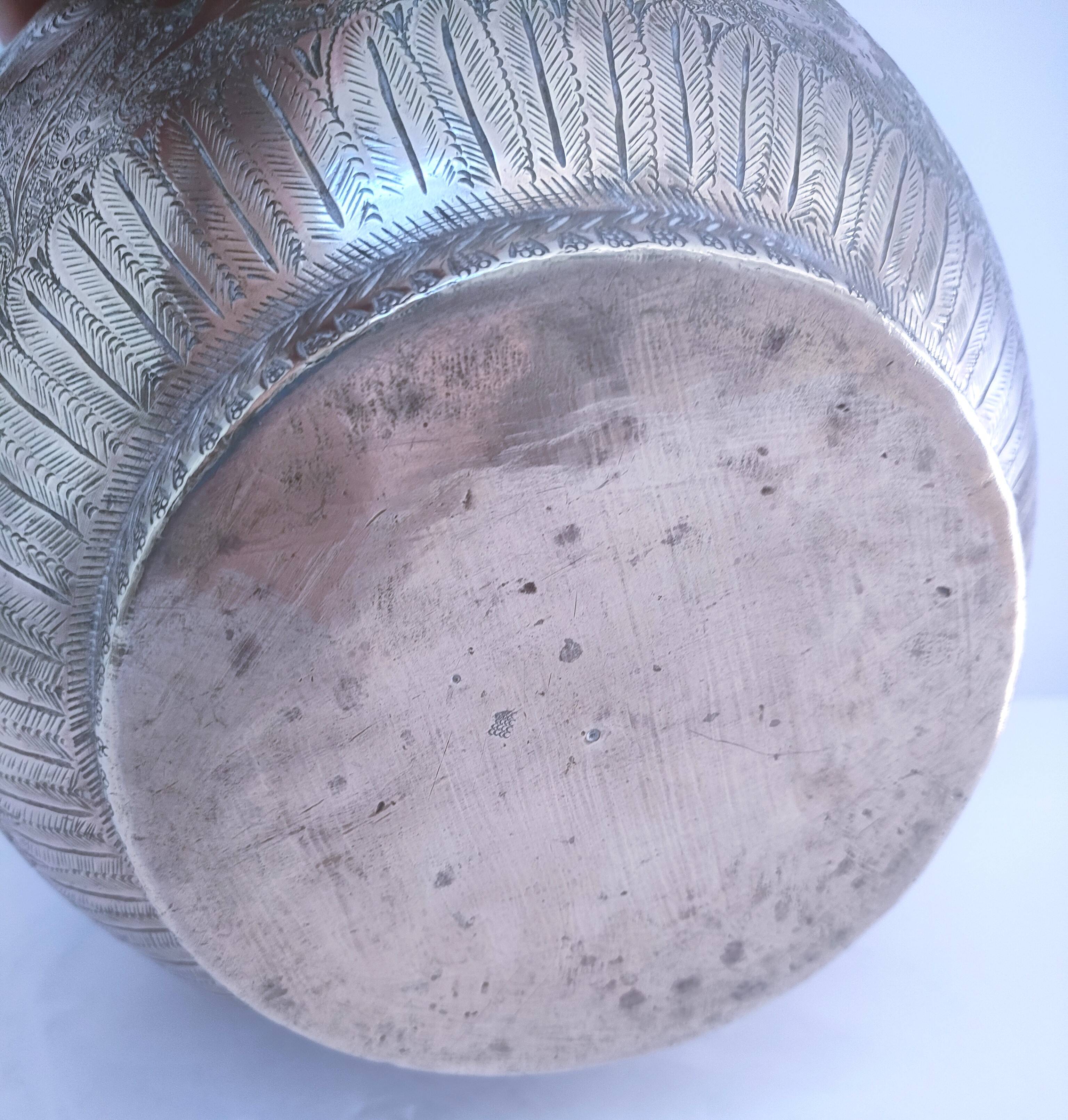 Solid brass pot cover engraved decor animal plant characters