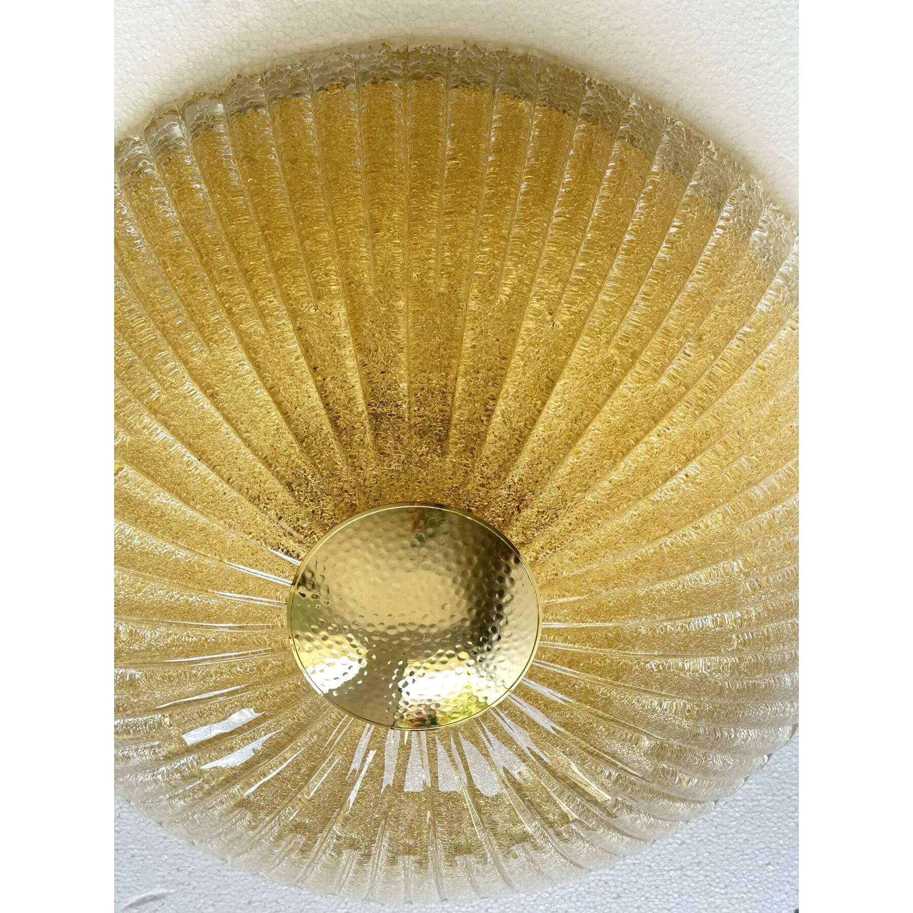 Venetian Lens Amber “Graniglia” Murano Glass Flush Mount