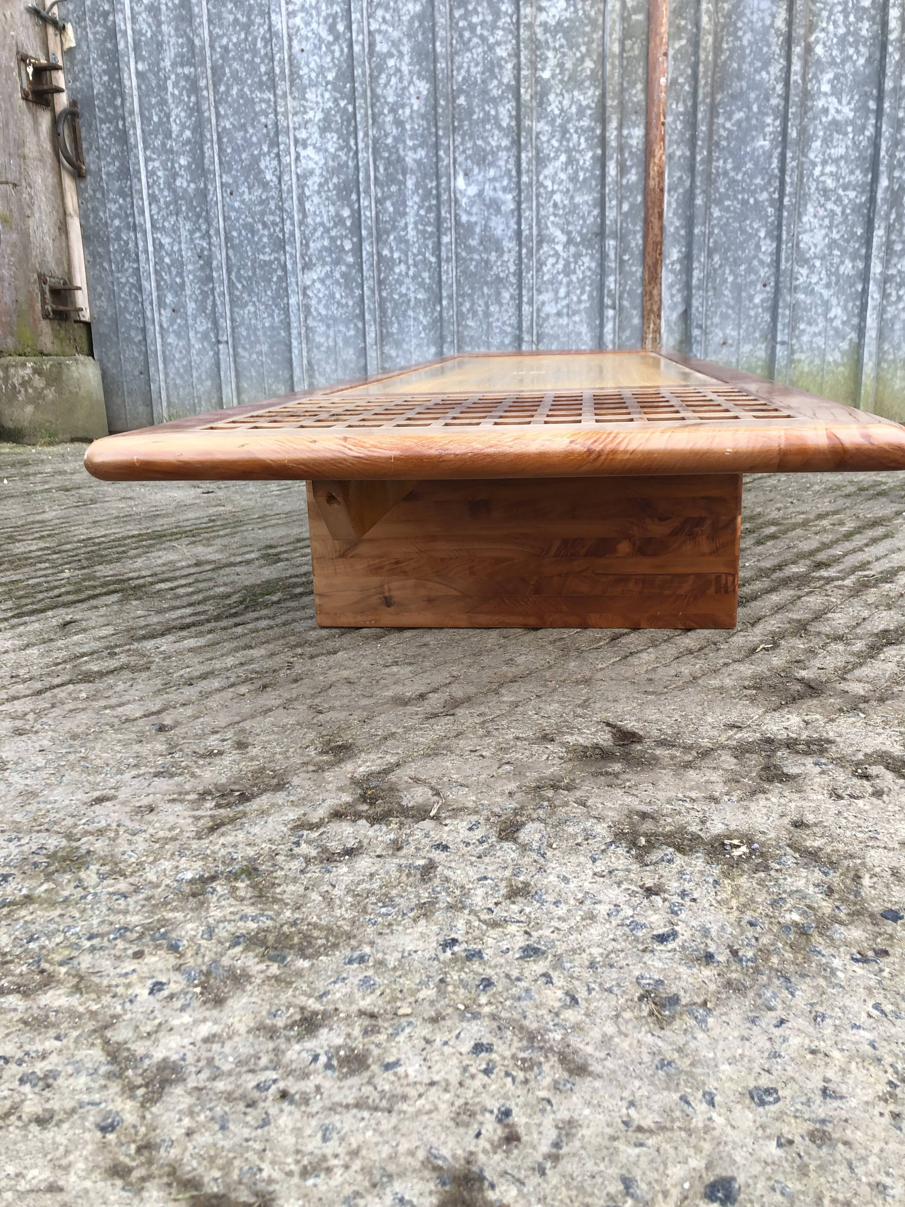 Vintage Yew Wood Bench with 3 Cushions