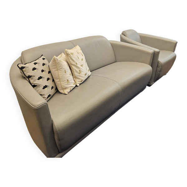 Canapé 3 places, 2 places et un fauteuil en cuir gris Calia Italia