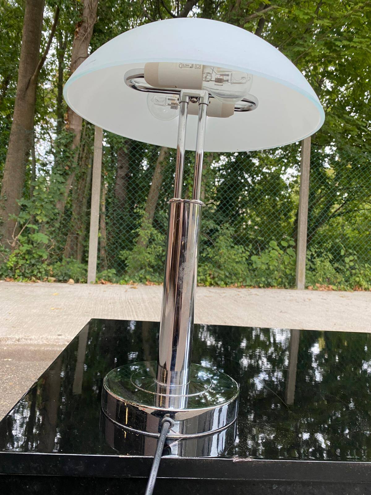 Mushroom table lamp WOFI Leuchten – Chrome metal & frosted glass