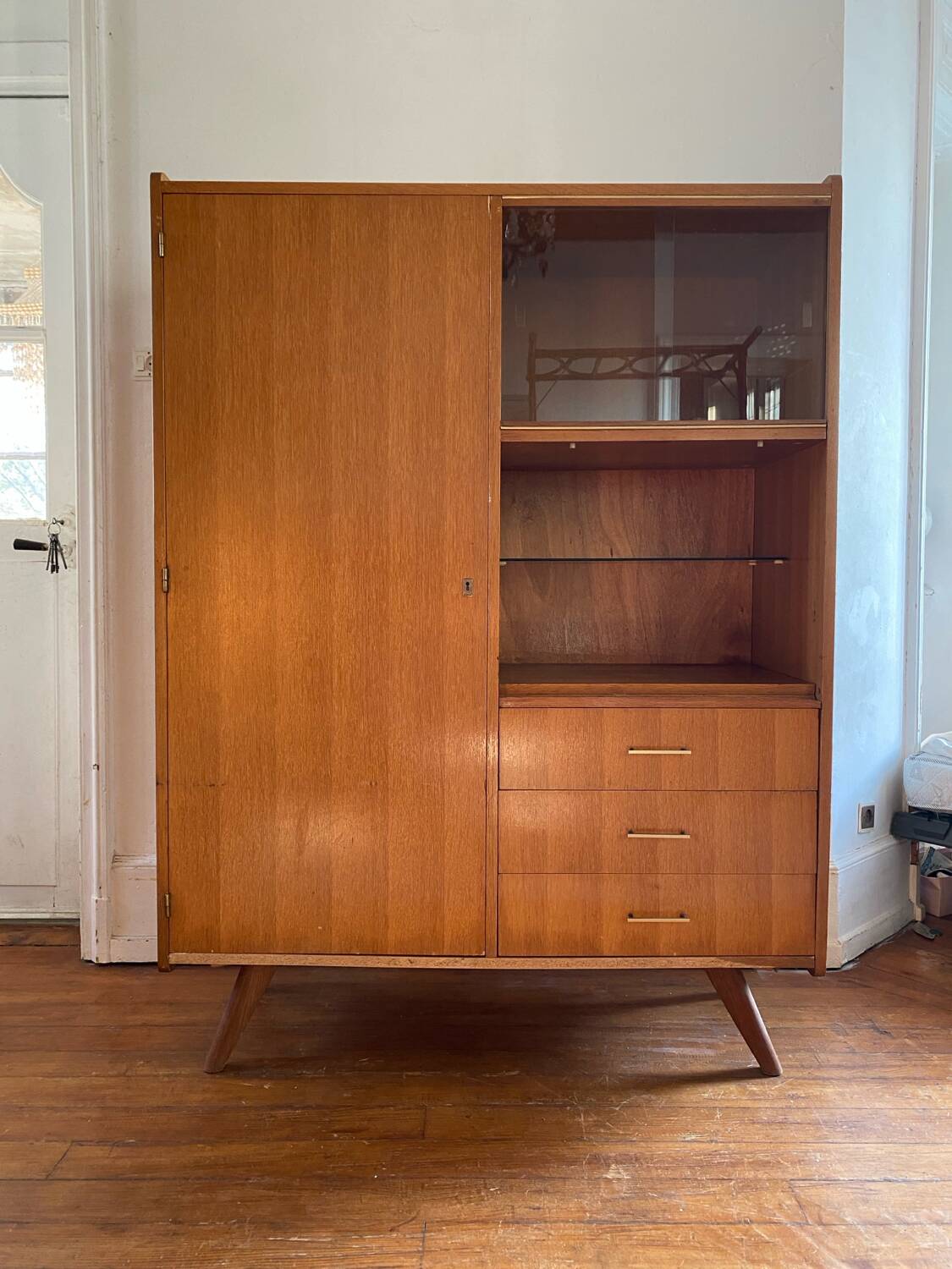 Scandinavian chest of drawers with vintage 70s compass legs.