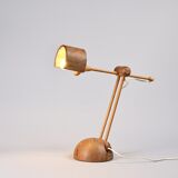 Turned wooden desk lamp, Swiss craftsmanship, circa 1970.