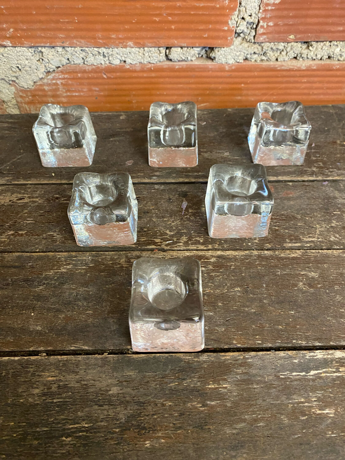 Set of 6 Blenko Ice Design Candle Holders Glass 1970s Vintage