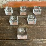 Set of 6 Blenko Ice Design Candle Holders Glass 1970s Vintage