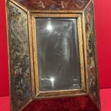 Ancien miroir Italie, verre églomisé en pareclose, miroir central récent