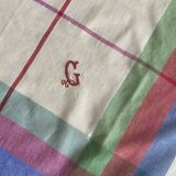 Antique square tablecloth monogrammed G - 130x130cm - cotton