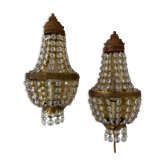 Pair of hot air balloon wall lamps with crystal and brass grapevines