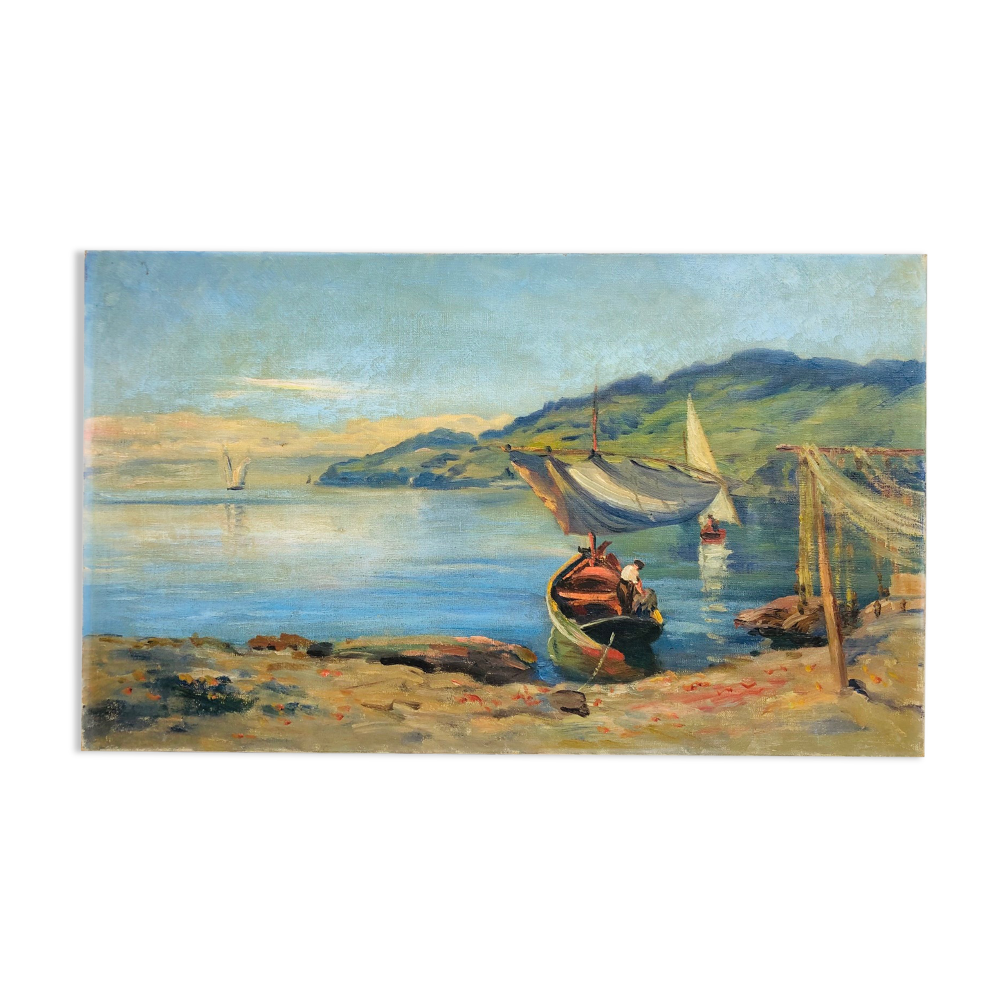 Vintage oil on canvas, "Mediterranean Landscape".