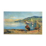 Vintage oil on canvas, "Mediterranean Landscape".