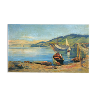 Vintage oil on canvas, "Mediterranean Landscape".