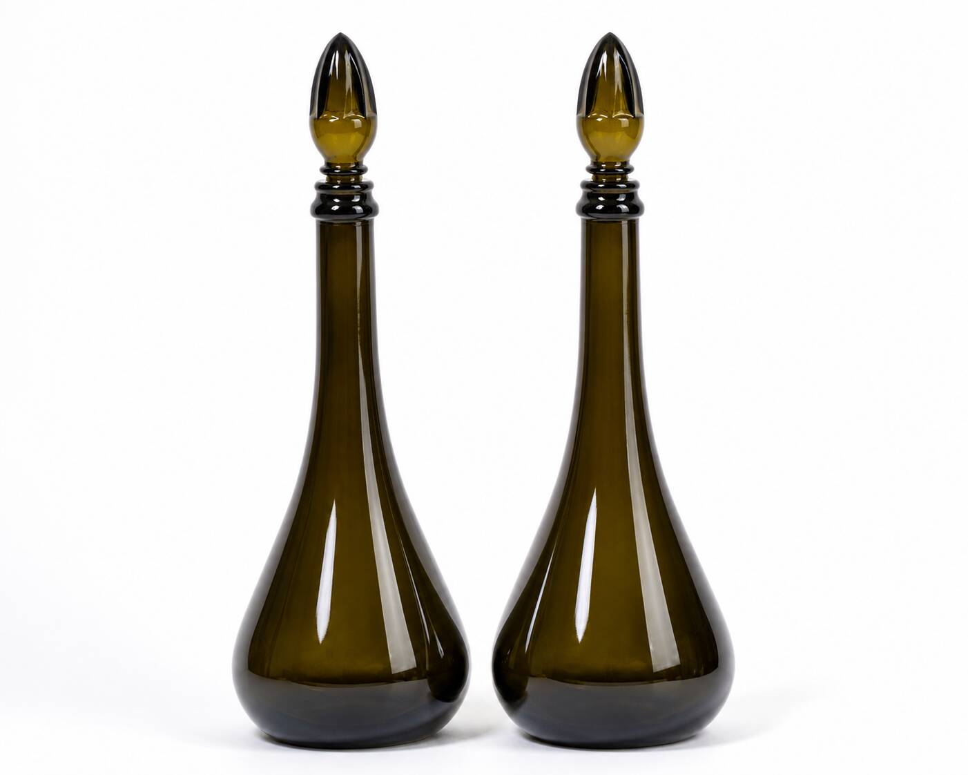 Pair of vintage tinted glass carafes – elegant silhouette – May spirit
