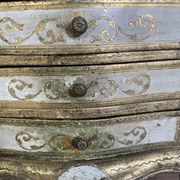 Bedside pair, 3 drawers, 1 drawer and a niche, painted golden wood, italian renaissance style