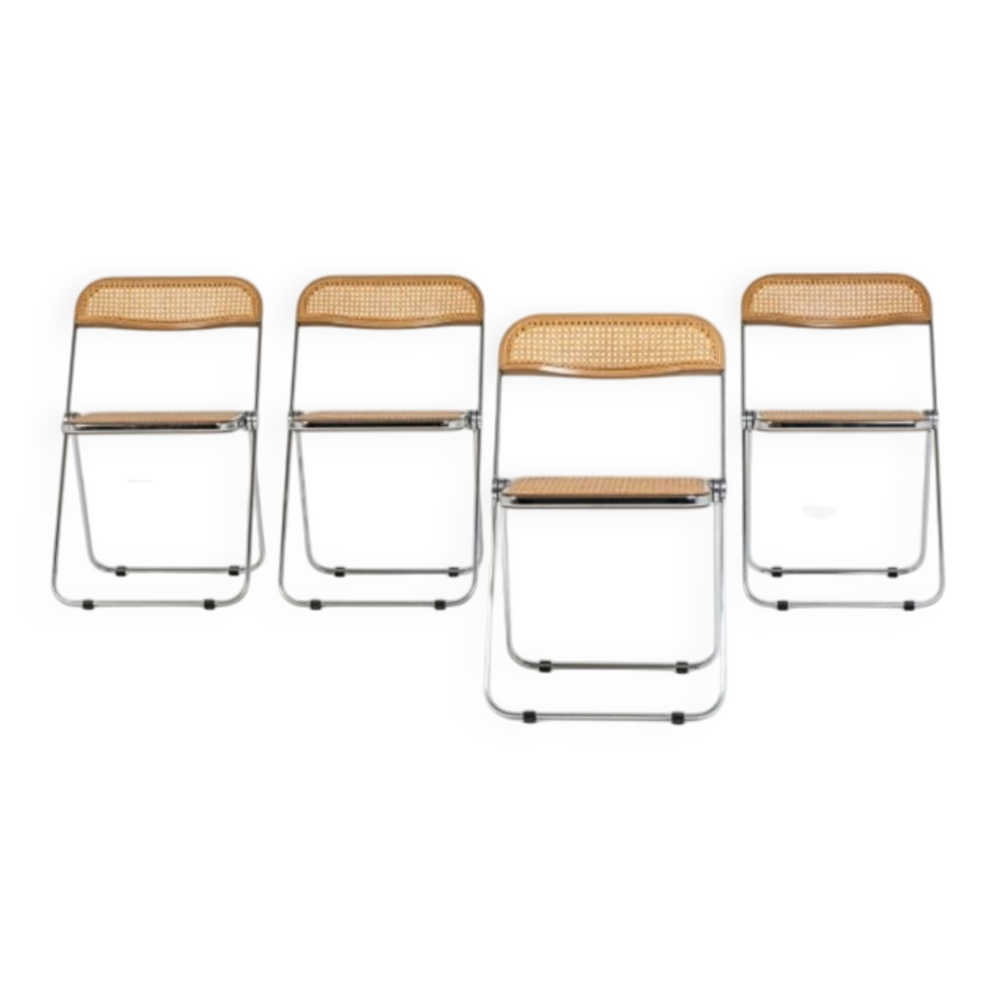Vintage Plia Folding Chair in Vienna Straw by Giancarlo Piretti for Anonima Castelli, 1970s, Set of 5