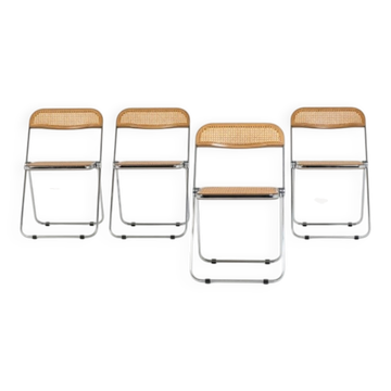 Vintage Plia Folding Chair in Vienna Straw by Giancarlo Piretti for Anonima Castelli, 1970s, Set of 5