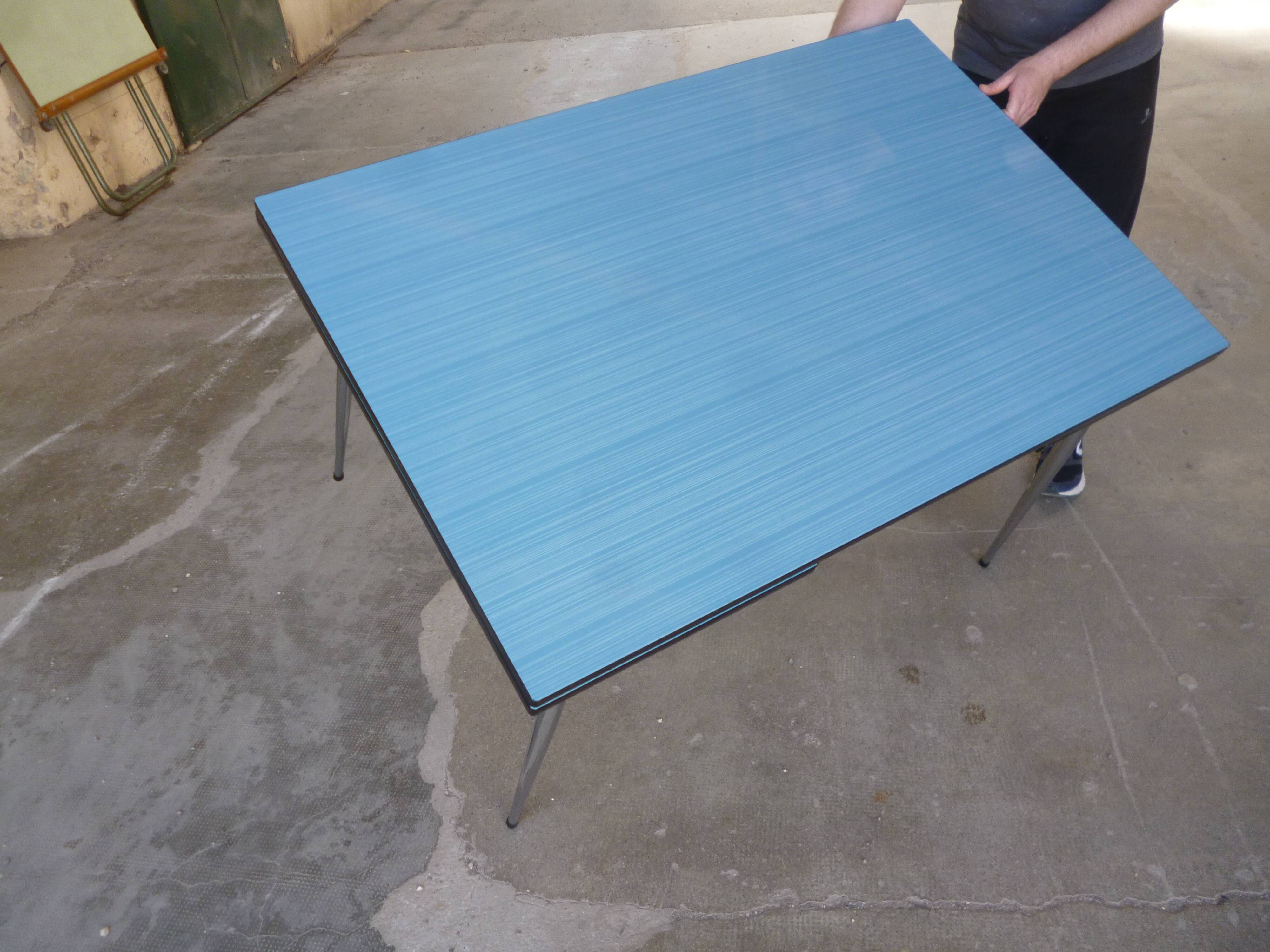 Blue formica table