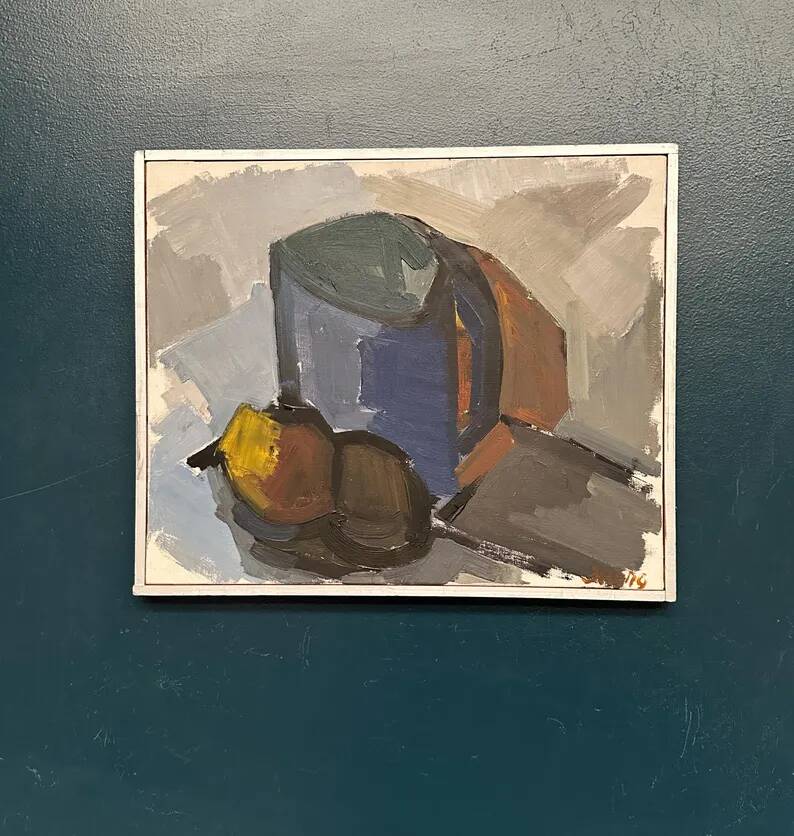 Original Swedish Oil on Canvas – “Blue Jug” by Stig Delang – Signed – Vintage & Framed