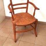 rustic armchair from the early 19th century in blond walnut