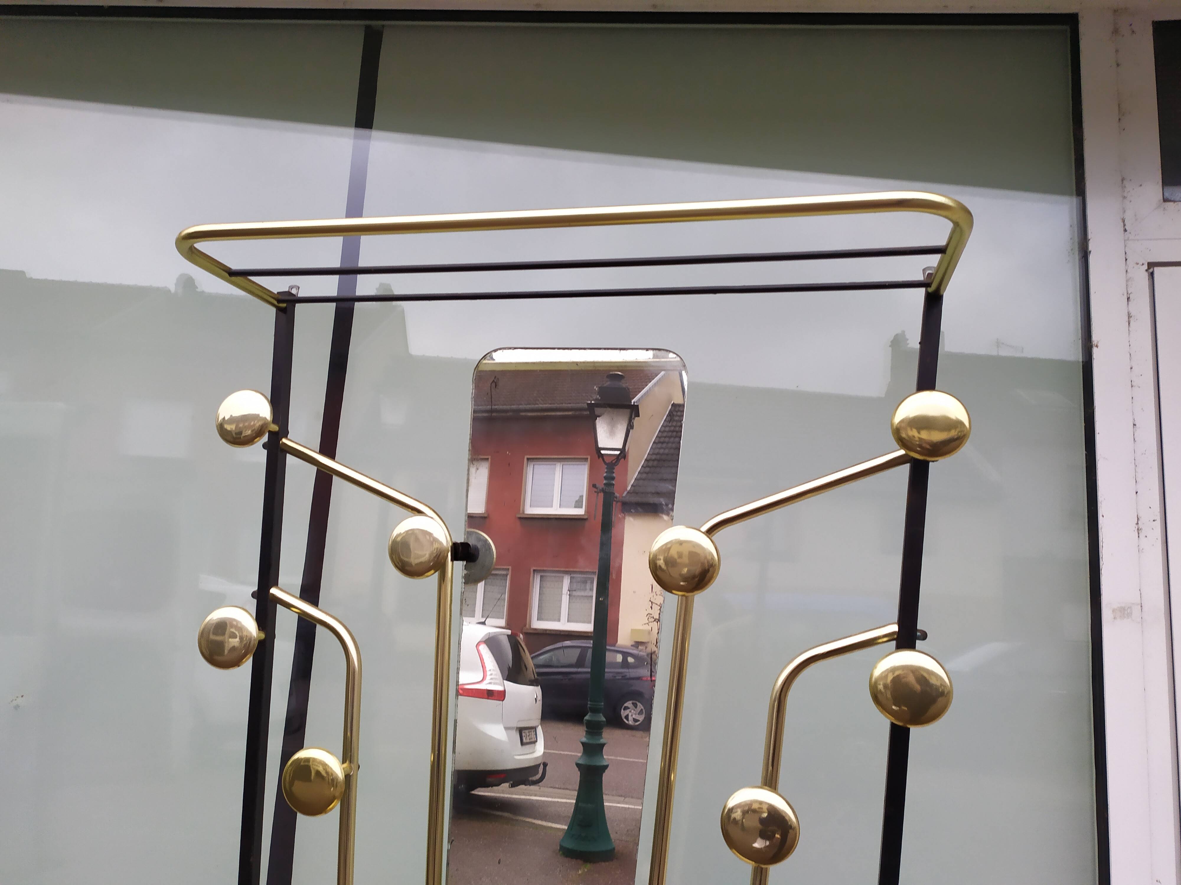 Cloakroom coat rack hat umbrella metal and vintage brass