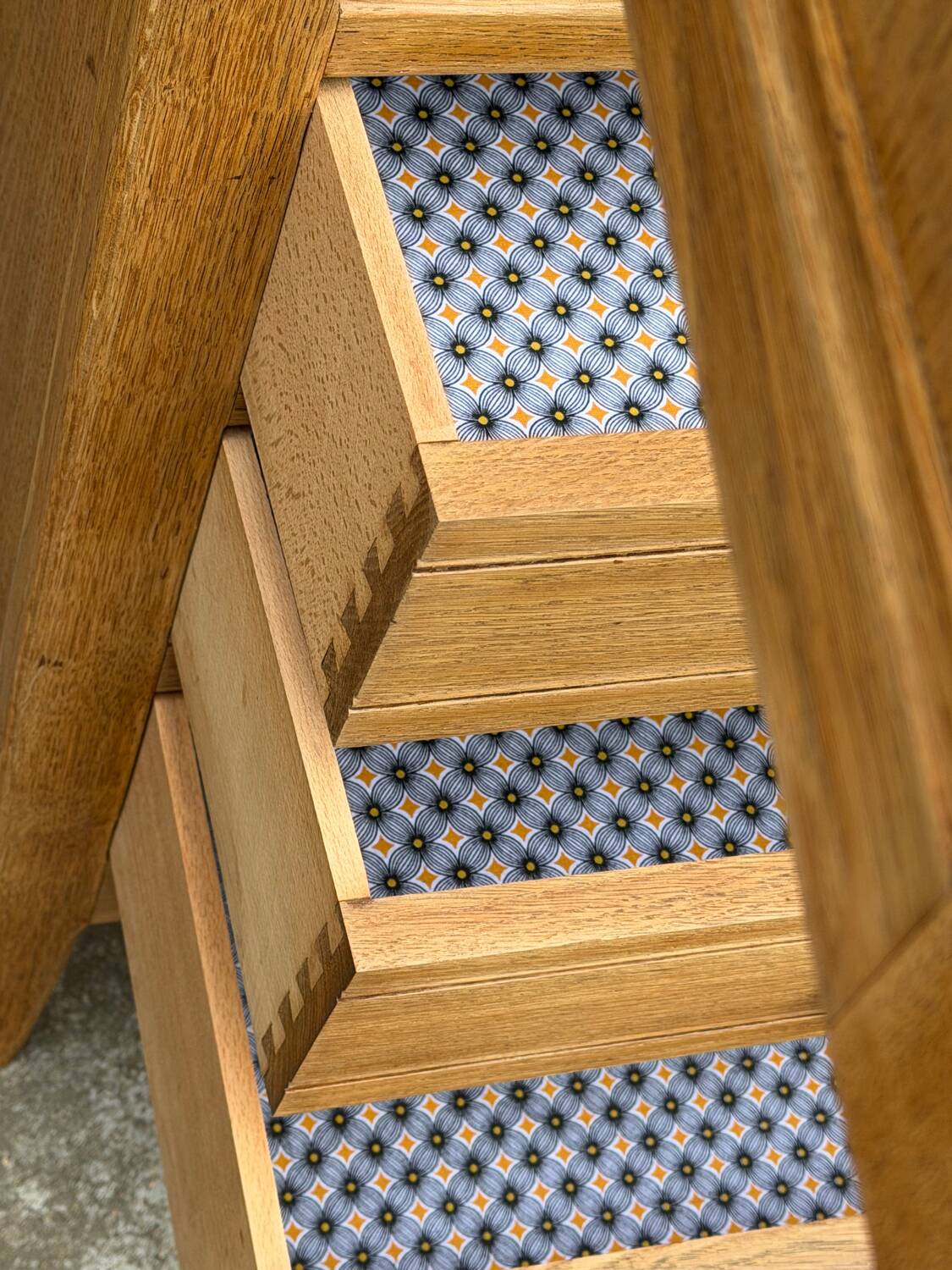 Parisian hotel wardrobe with bevelled mirror, solid raw oak, 1920.