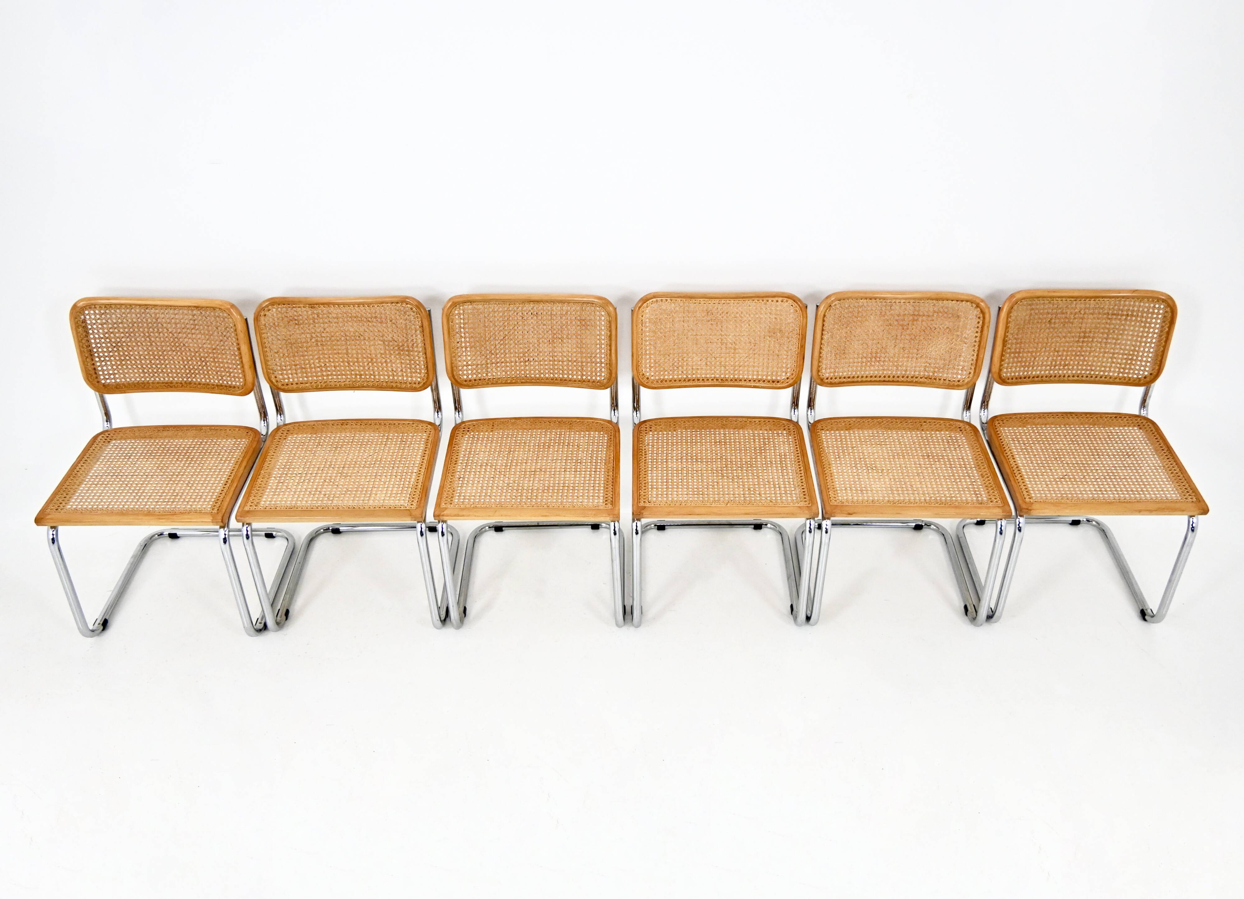 Set of 6 B32 model dining chairs by Marcel Breuer.