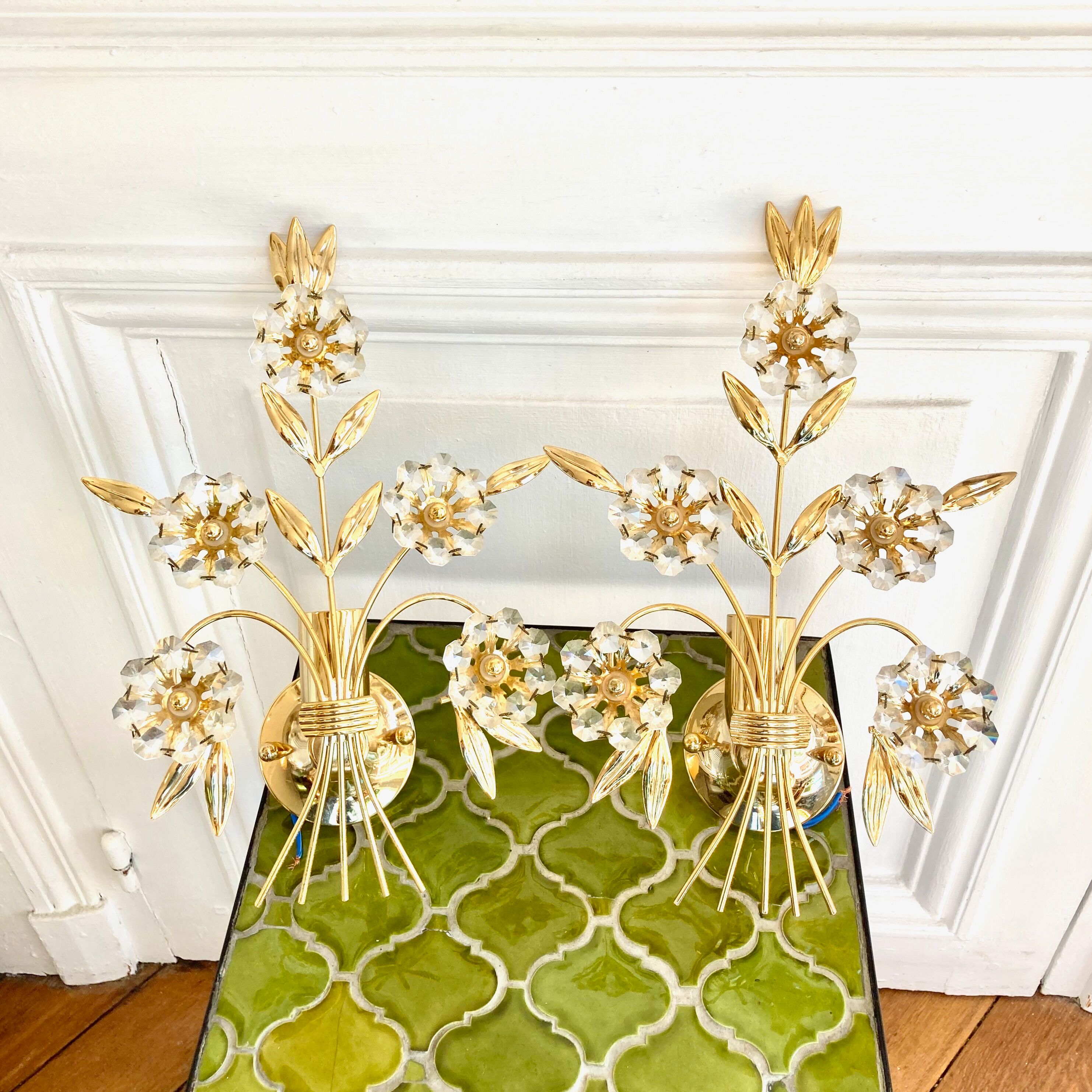 Pair of golden wall lamps Italy 70-80