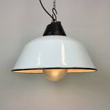 Suspension en émail blanc et fonte avec couvercle en verre, années 1960