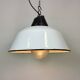 White enamel and cast iron industrial pendant light with glass cover, 1960s