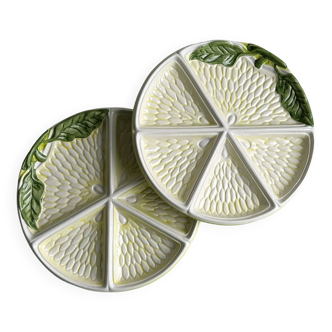 Set of 2 lemon pattern ceramic plates