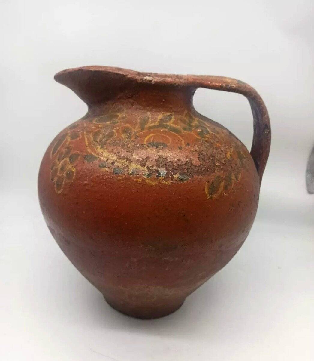 Vase, pichet ancien en terre cuite vernissée, Toscane Italie XVIIème siècle