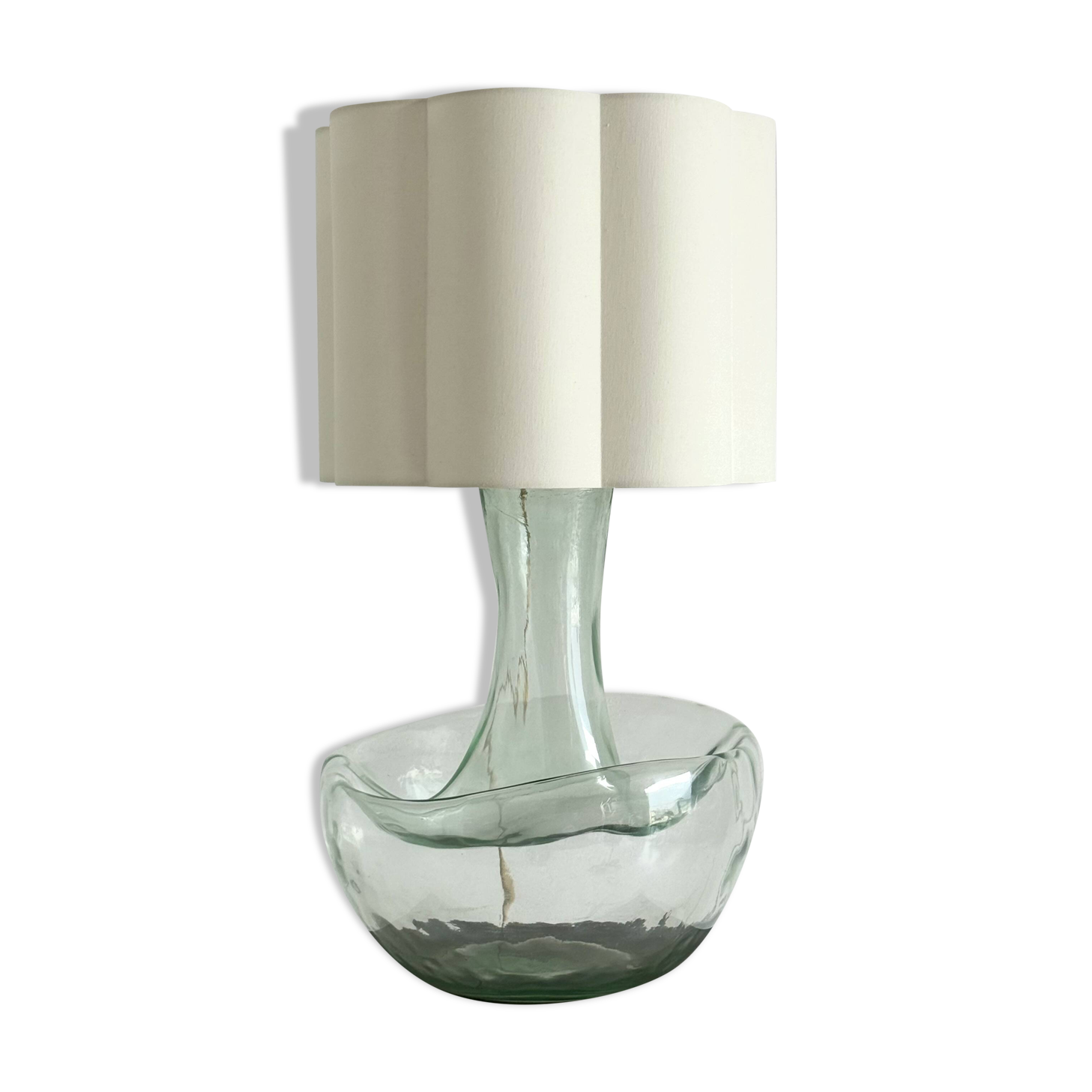 Large vintage table lamp with sculptural glass base