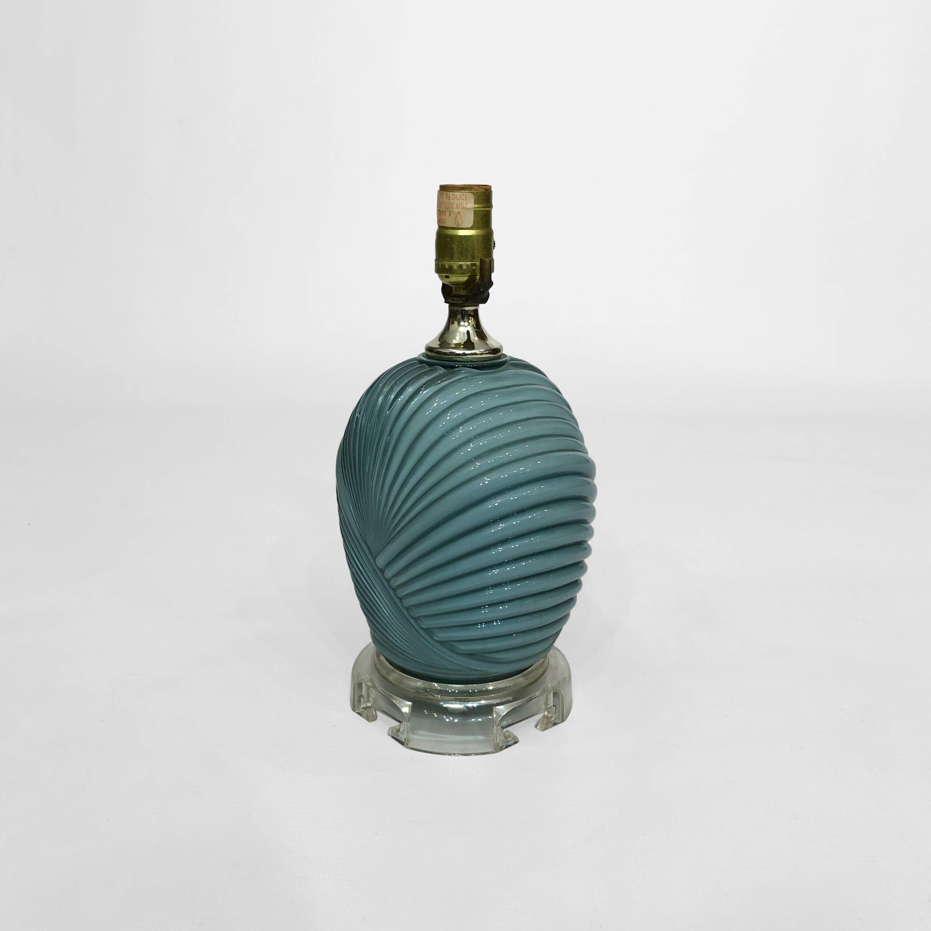 Dusty Blue Candy Table Lamp Turquoise 1970s Hollywood Regency Midcentury Vintage