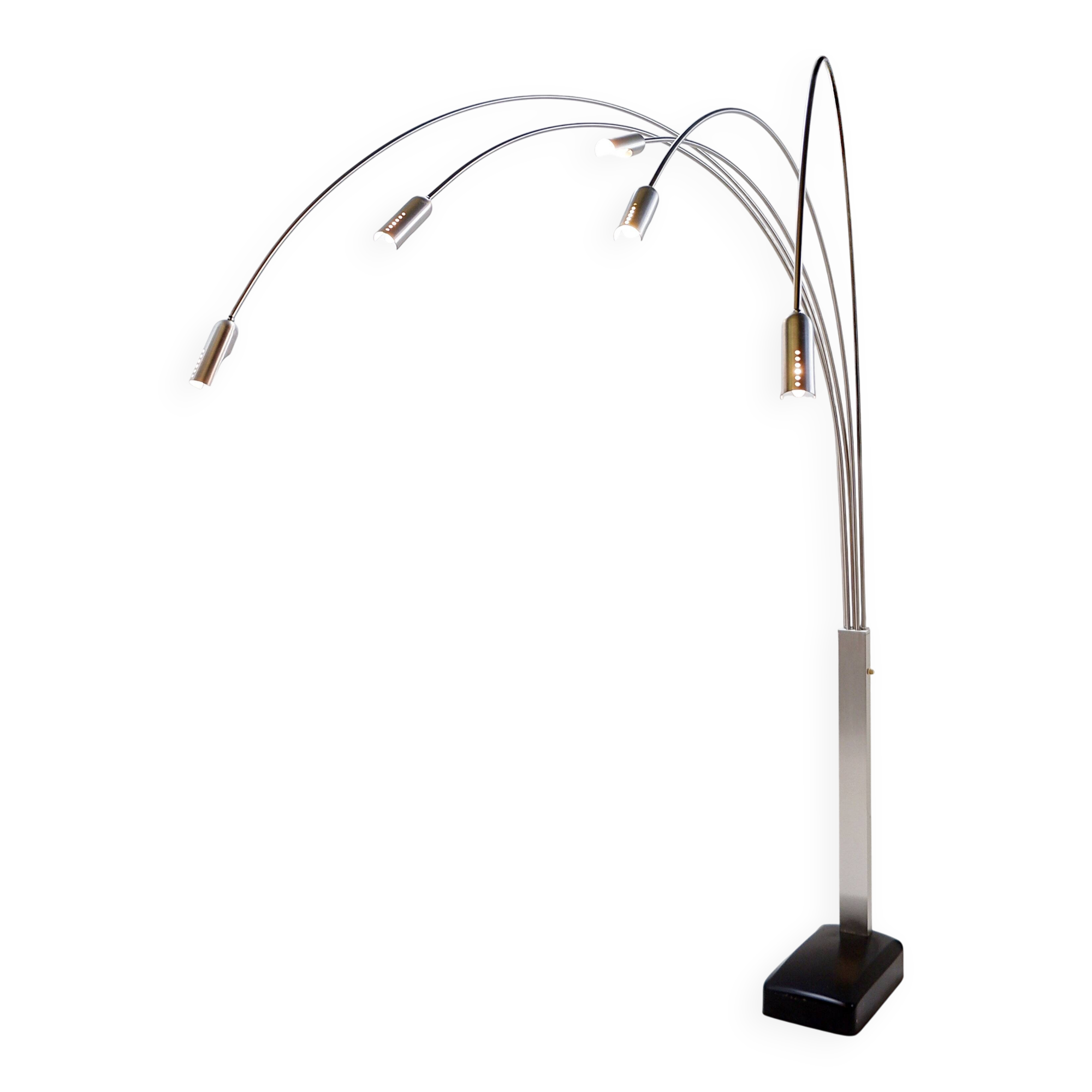 Italian arc floor lamp with 5 arms in brushed chrome - 1970s