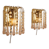 Set of 2 Hollywood Regency Murano glass wall lamps, 1970s