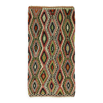 Turkish Kilim Yuruk Vintage 155x293 cm Geometric Red Green Yellow