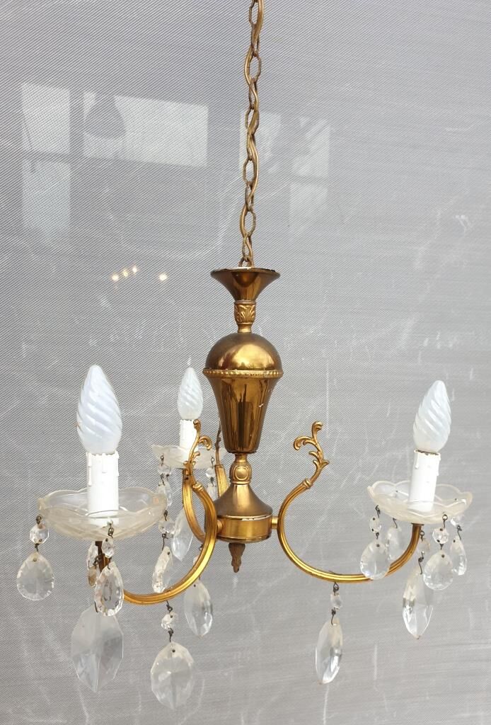 Lustre vintage à pampilles 3 bras de lumière