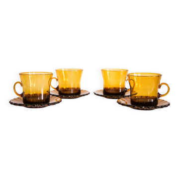 Set of four tea glasses and plates mid-century, Europe, 1960s
