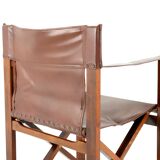 Fauteuil safari pliant en cuir marron et bois