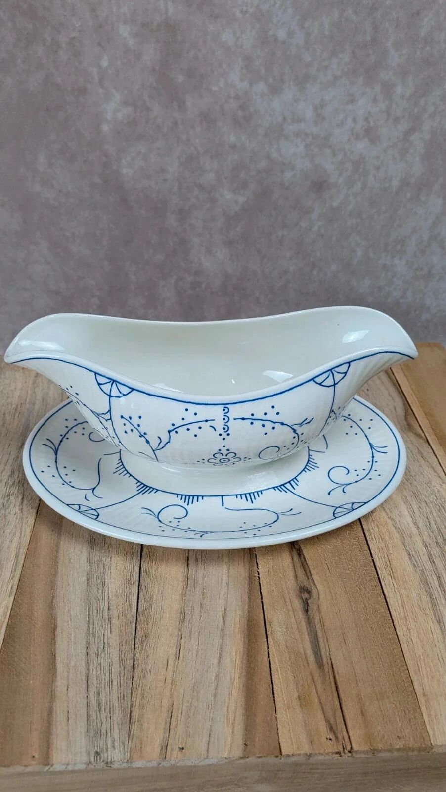 Antique Boch sauce boat with blue decoration – chic country charm