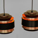 Pair of layered pendant lights in brushed aluminum. Denmark 1960s