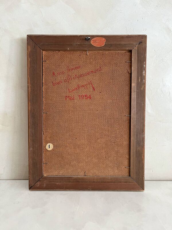 Peinture ancienne tableau huile sur panneau bouquet de tulipes 1954