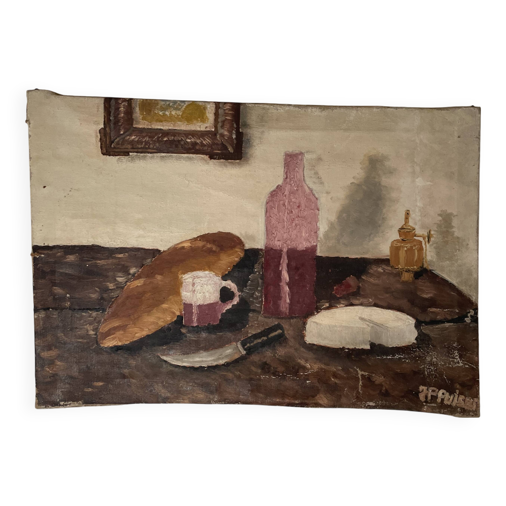 Nature morte à l'huile naïve 19ème-début 20ème