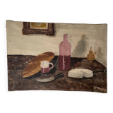 Nature morte à l'huile naïve 19ème-début 20ème
