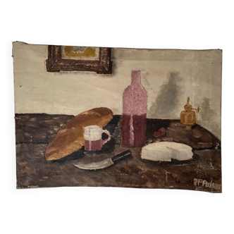 Nature morte à l'huile naïve 19ème-début 20ème