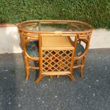 Rattan set table + 2 vintage armchairs 1980