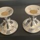 Pair of vintage candle holders in silver metal