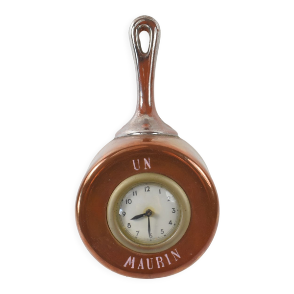 Ancienne horloge  publicitaire ceramique un maurin forme casserole sarreguemines Ancienne horloge publicitaire ceram