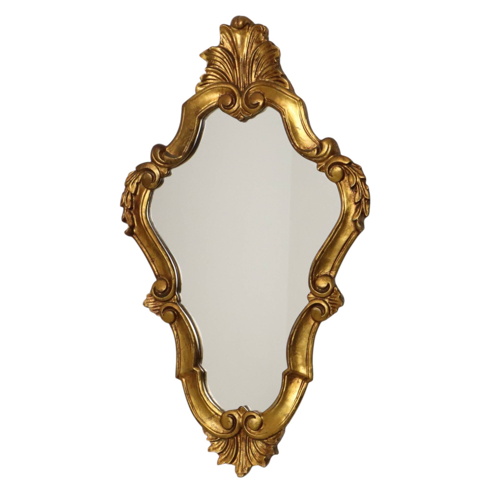 Vintage Baroque-Style Crested Mirror, Classic Gold, France, 62 cm