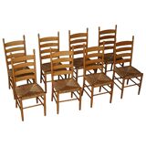 Set of 8 modern Italian dining chairs, beech with woven seats, 1960s.