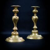 Pair of candlesticks | gilded bronze torches, Louis XV style — 19th century